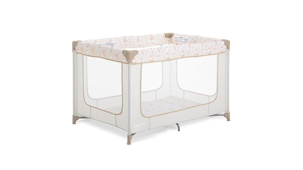 portable beige playard with accessories