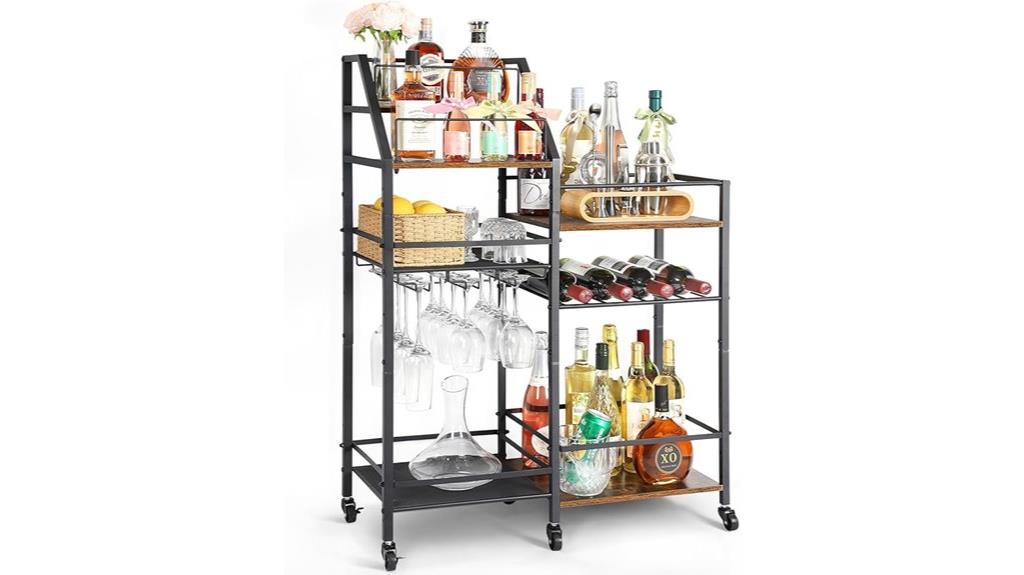 rolling cart with wine glasses