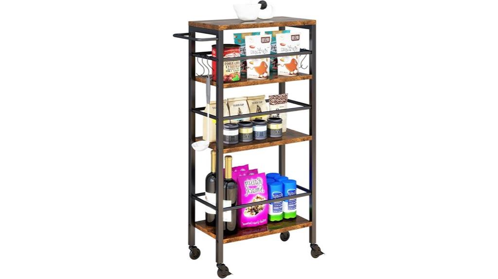 slim four tier rolling cart