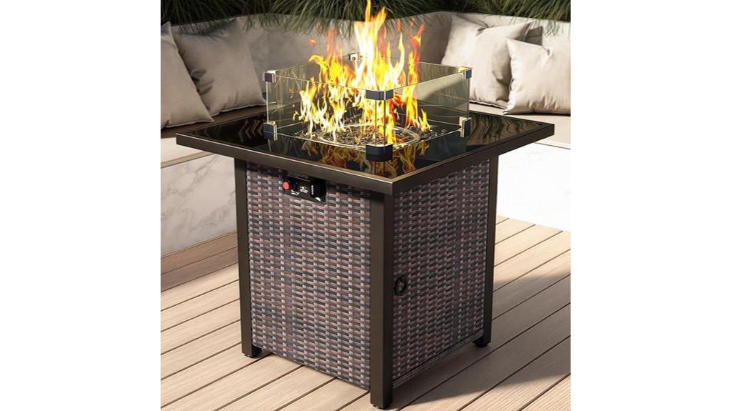 square rattan propane fire pit