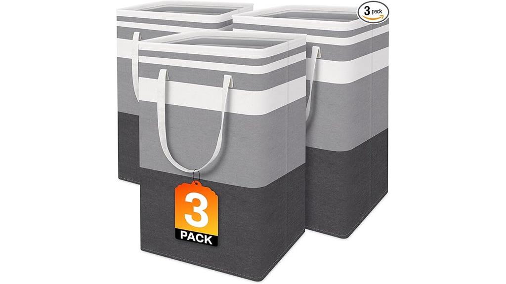 three collapsible laundry baskets
