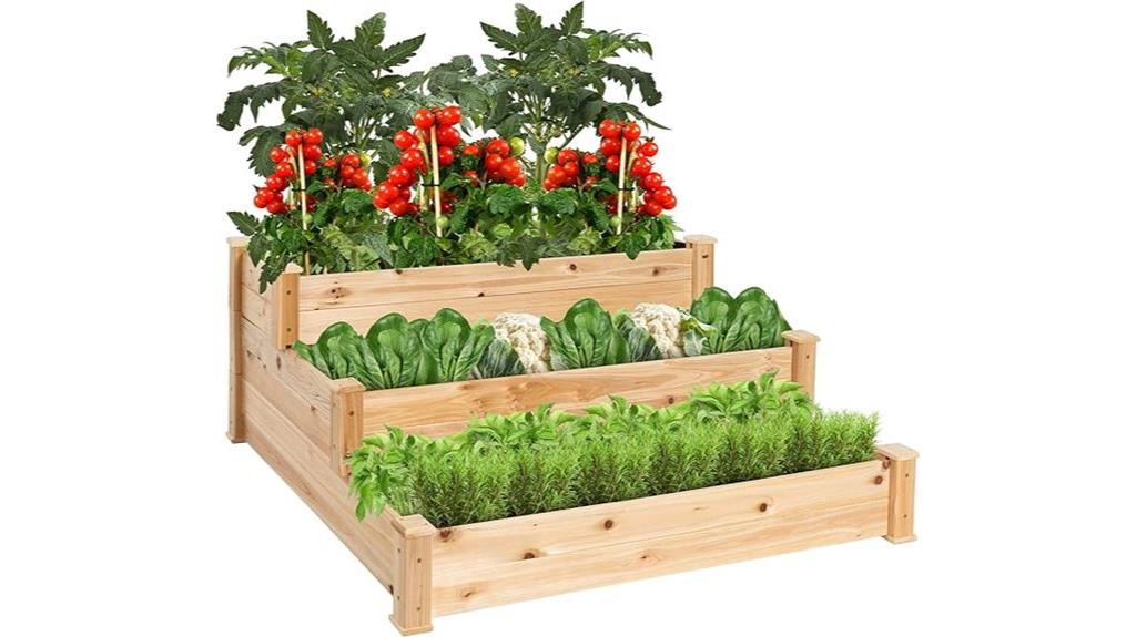 three tier wooden garden bed