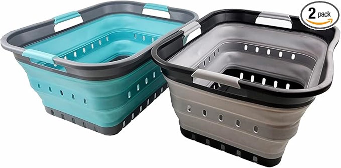 two collapsible laundry baskets