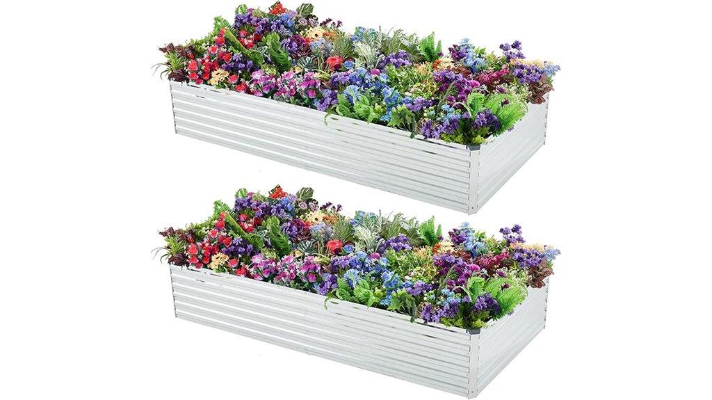 two galvanized garden beds