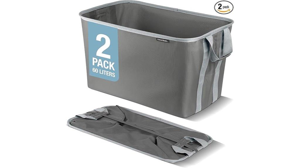 two gray collapsible baskets