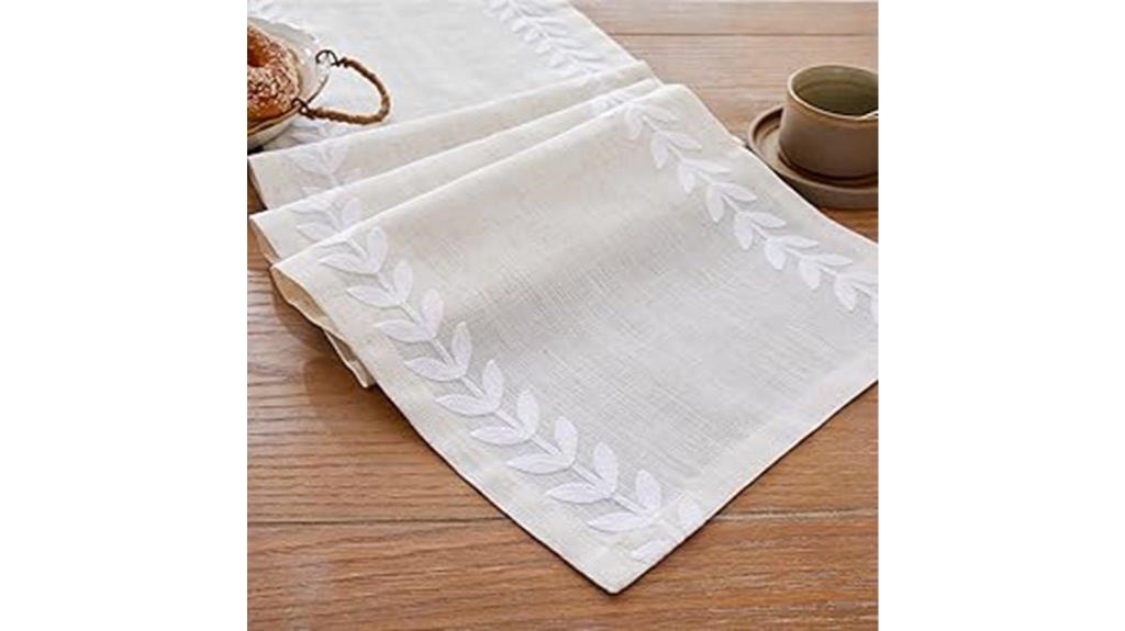 white embroidered willow runner