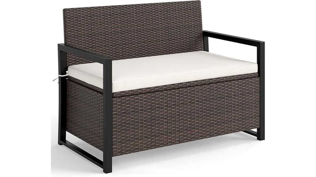 wicker outdoor bench storage