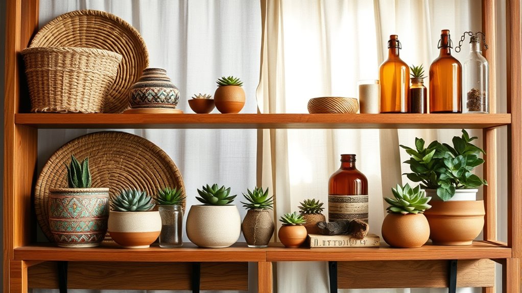boho open shelving decor