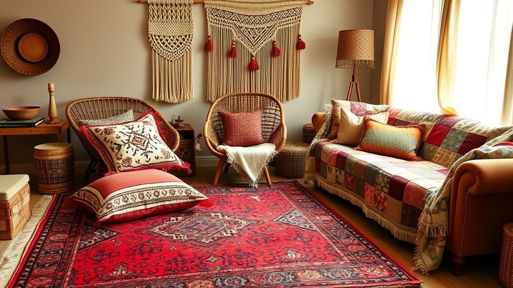 boho textiles create layered ambiance