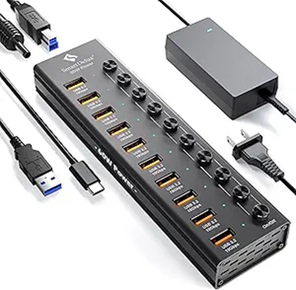 SmartDelux 10-Port USB 3.2 Hub with Power Adapter