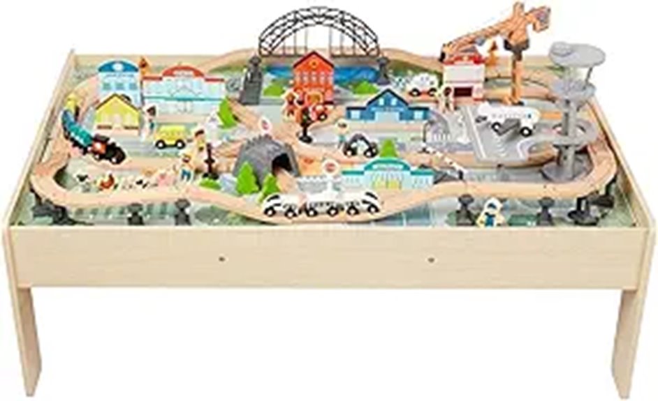 Amazon Basics 120-Piece Wooden Train Set with Table