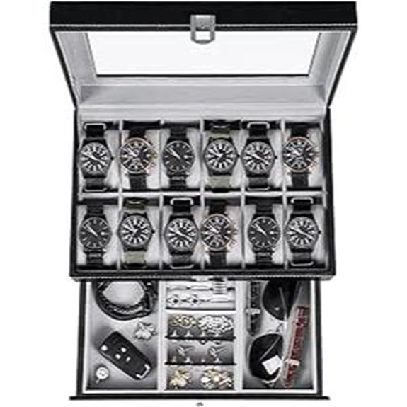 BEWISHOME 12-Slot Watch & Jewelry Storage Case