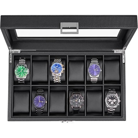 BEWISHOME 12-Slot Watch Box with Glass Lid