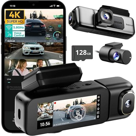 BOTSLAB 3-Channel 4K Dash Cam with 128GB Card