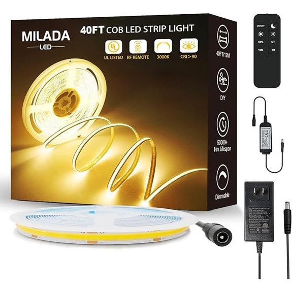 COB LED Strip Light 40FT Warm White Dimmable