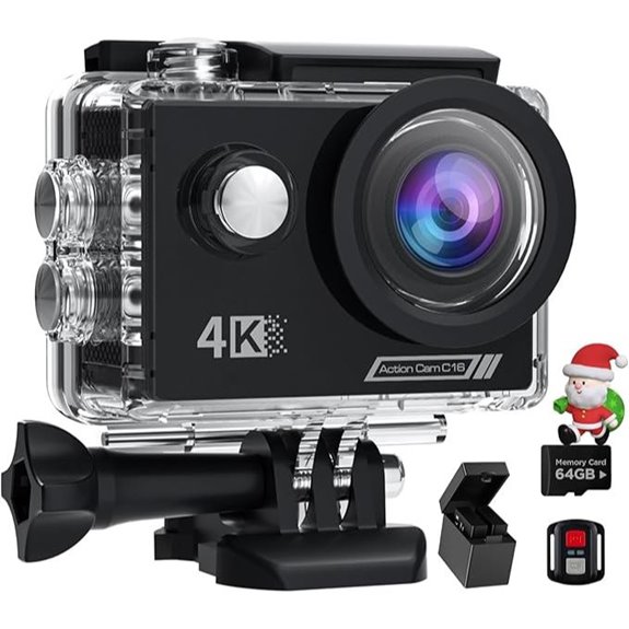 Action Camera 4K with 64GB SD Card Waterproof 20MP