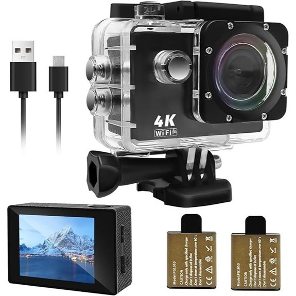 4K Waterproof Action Camera with Dual Batteries