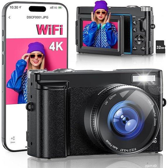 4K Digital Camera with WiFi 64MP 16X Zoom