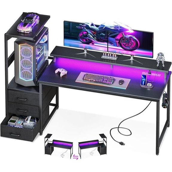 AODK 59 Inch Gaming Desk with USB & LED Lights