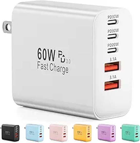 USB-C 60W 5-Port Fast Wall Charger for Phones/Tablets