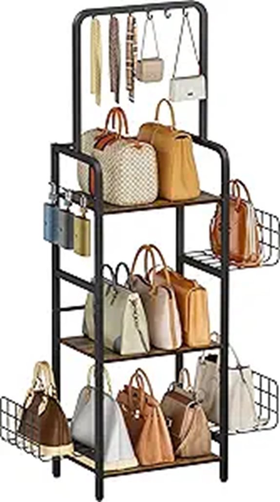 3-Tier Purse Organizer Rack with Adjustable Baskets