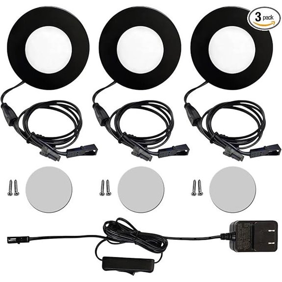 LED Cabinet Lighting Kit 3 Puck Lights Adjustable Black