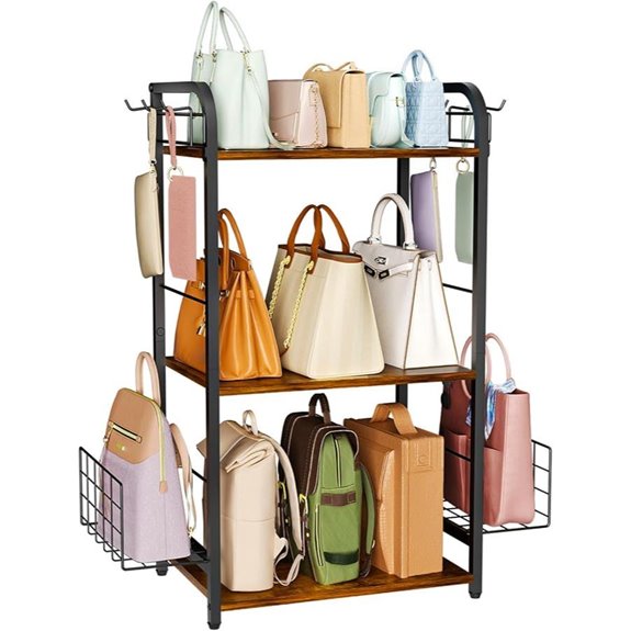 Iron & Wood 3-Tier Purse Rack with Adjustable Feet