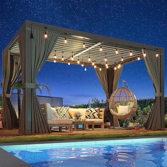 10x12 Ft Louvered Aluminum Pergola with Adjustable Roof