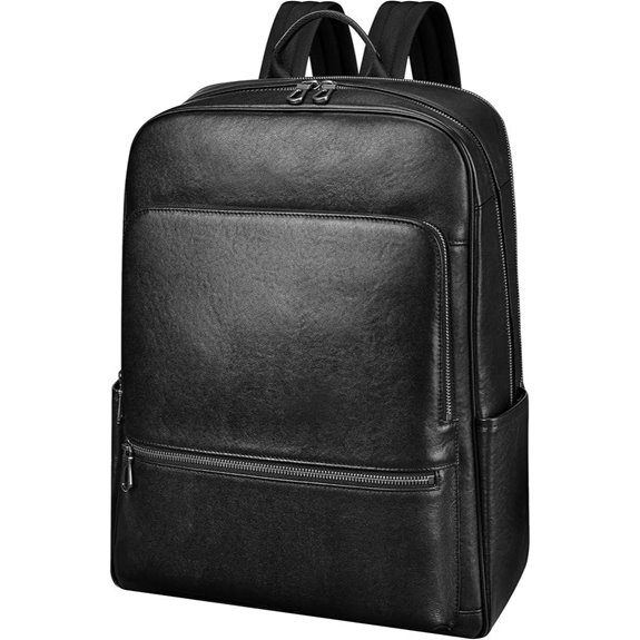 Men's Large Black Leather Laptop Backpack