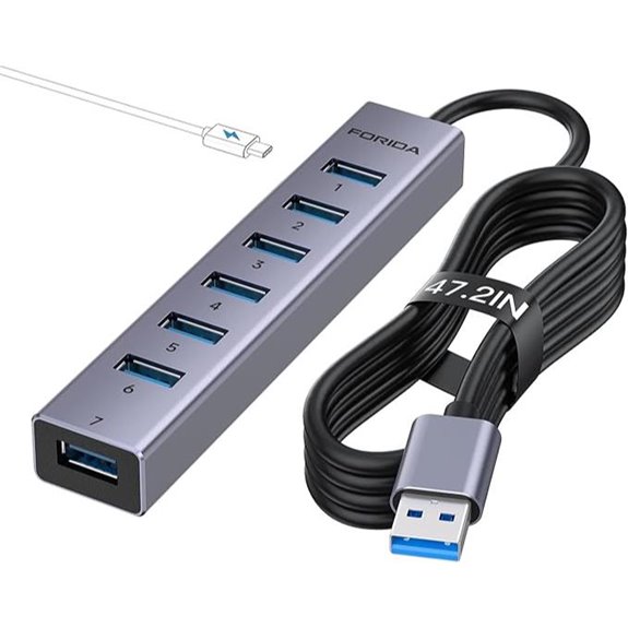 FORIDA 8-Port Aluminum USB Hub with Power Port