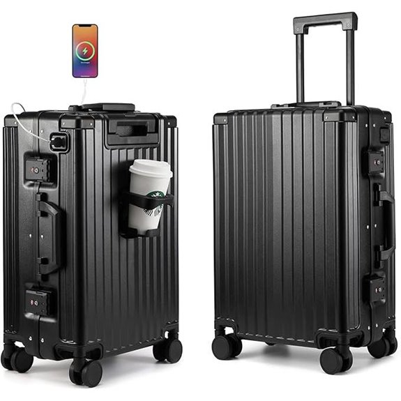 Aluminum Carry-On Luggage with USB & Cup Holder