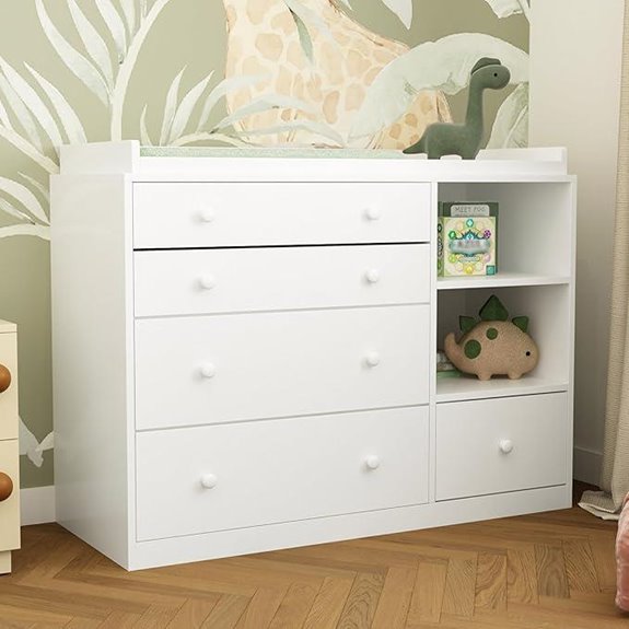 Baby Changing Table Dresser with 5 Drawers and Shelves