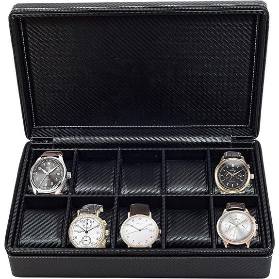 TIMELYBUYS 10 Watch Black Carbon Fiber Travel Case