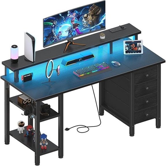 Lufeiya Black Gaming Desk with LED Lights