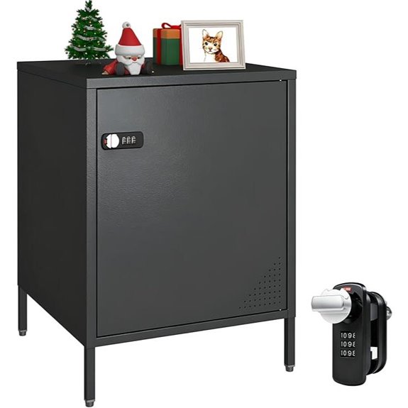 Metal Nightstand with Lockable Door Black