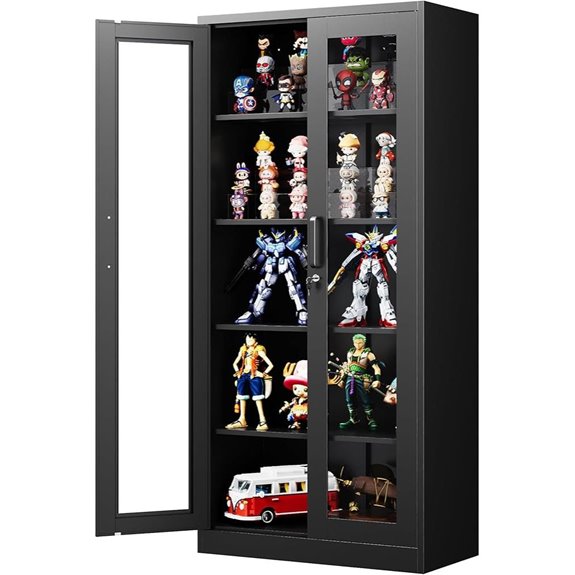 Black Metal Display Cabinet with Glass Doors