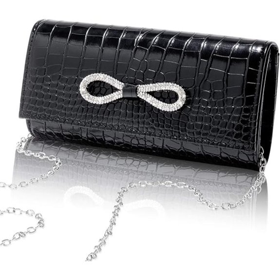 Larcenciel Black Patent Crocodile Evening Clutch Purse