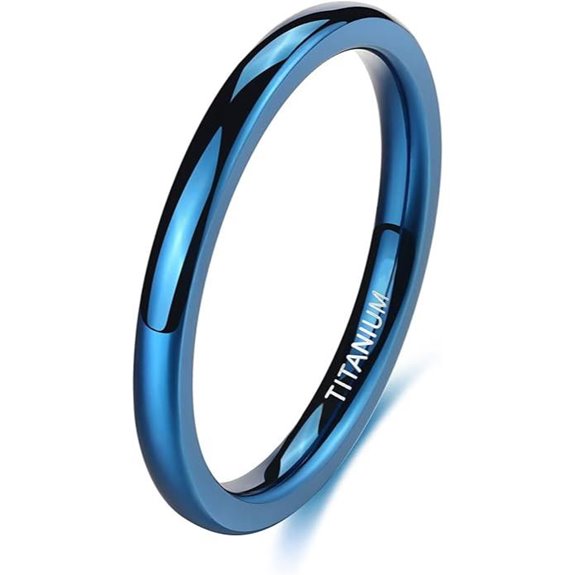 TIGRADE Blue Titanium Wedding Band for Women Men