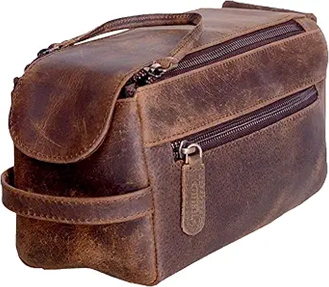 KomalC Buffalo Leather Toiletry Bag for Men & Women