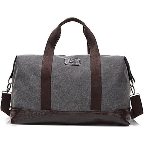 Travel Duffle Bag Canvas Leather Gym Weekend Bag (Grey)