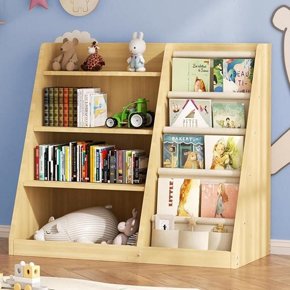 Kids Wooden Bookshelf and Toy Storage Organizer