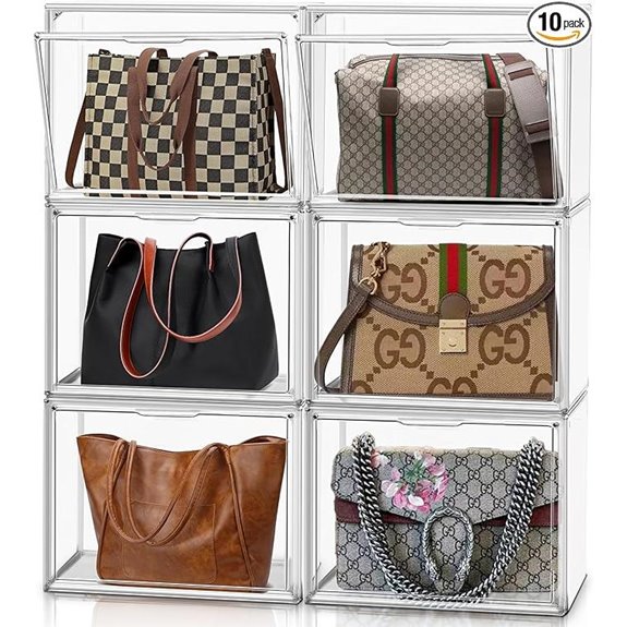 10-Pack Clear Acrylic Purse Organizer with Magnetic Door