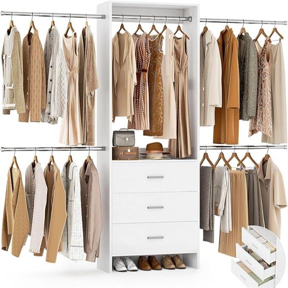 Aheaplus Closet Organizer with Drawers and Hanging Rods