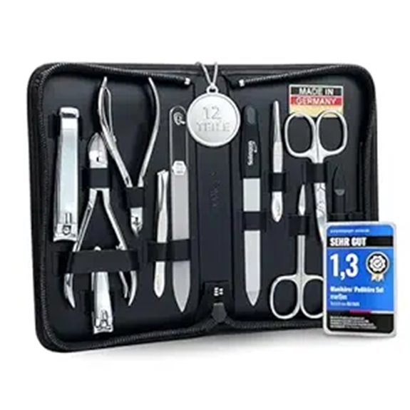 12-Piece Professional Manicure Grooming Kit with Leather Case
