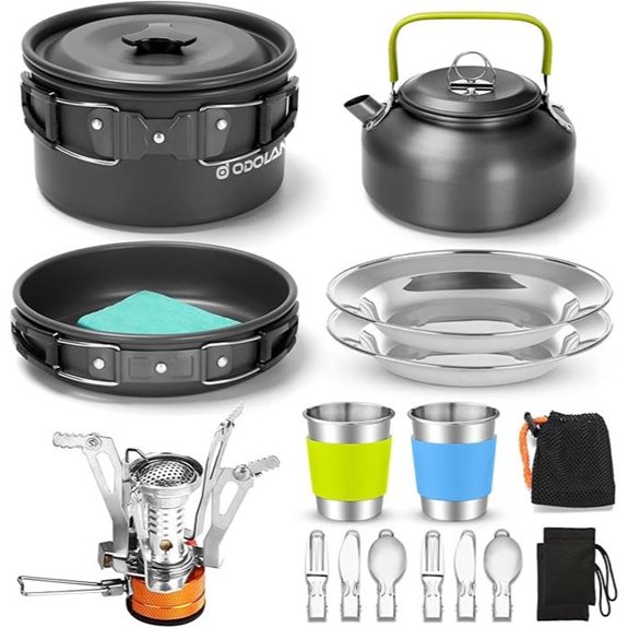 Odoland 16pc Camping Cookware Set with Stove