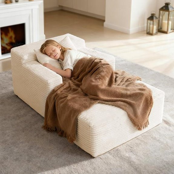 Chaise Lounge Chair Corduroy Upholstered Sofa Bed