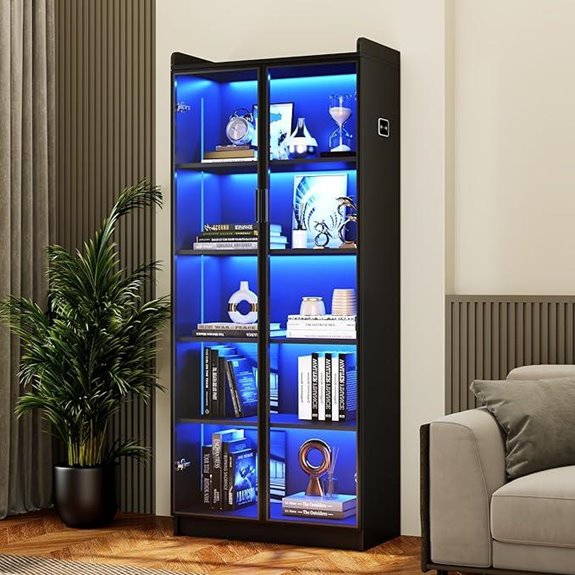 Adjustable Shelves Display Cabinet with LED Lights