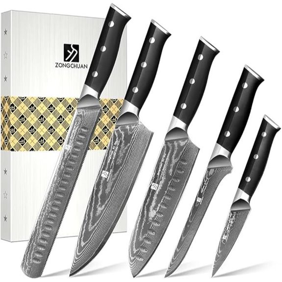 Damascus Chef Knife Set (5-Piece) with Black Handles