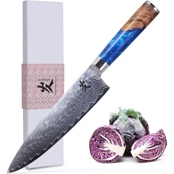 Samcoock 8-Inch Damascus Chef Knife with Blue Handle