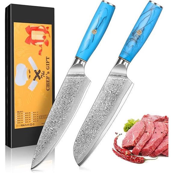 Damascus Steel Chef & Santoku Knife Set